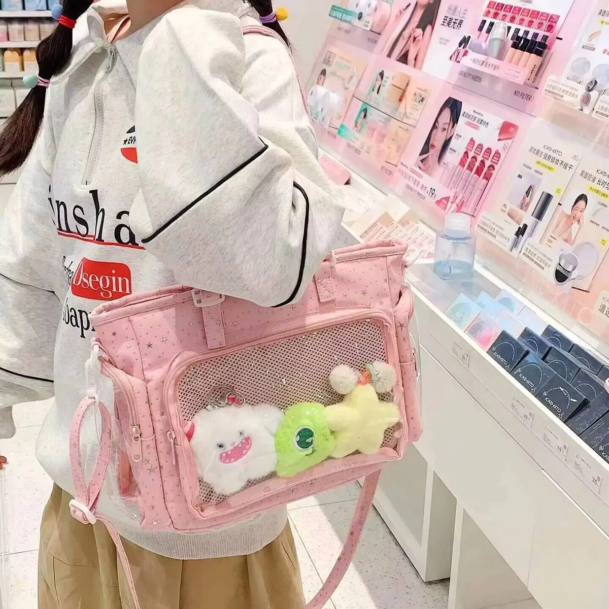 New Y2K Cute Japanese Ita Shoulder Bag Lolita Girls Transparent Tote Bag Large Capacity Crossbody Casual Bag DIY Display Handbag - Bags & Cases from Linloft.