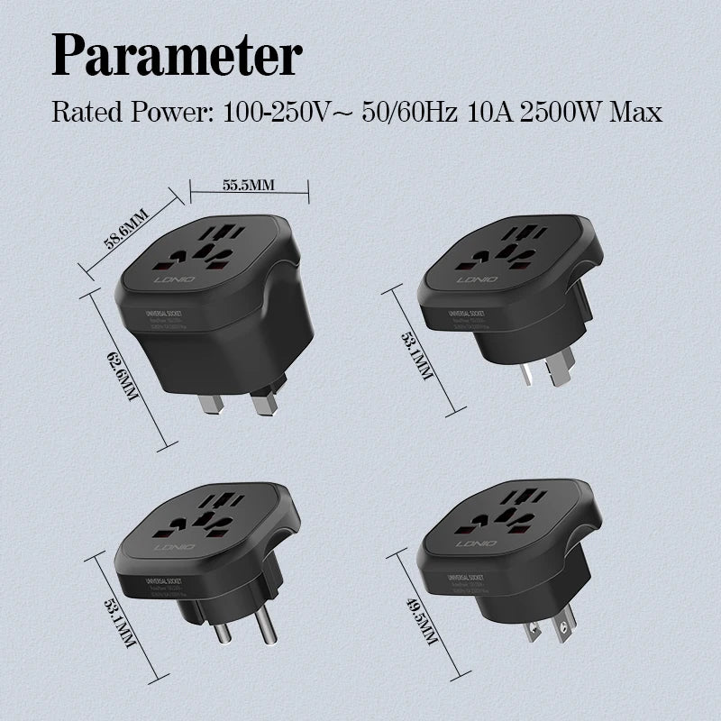 LDNIO UK EU US AU All In One Worldwide Power Socket Travel Converter Universal Travel Adapter 2500W Multi Plug Australian CN KR - Electronics & Accessories from Linloft.