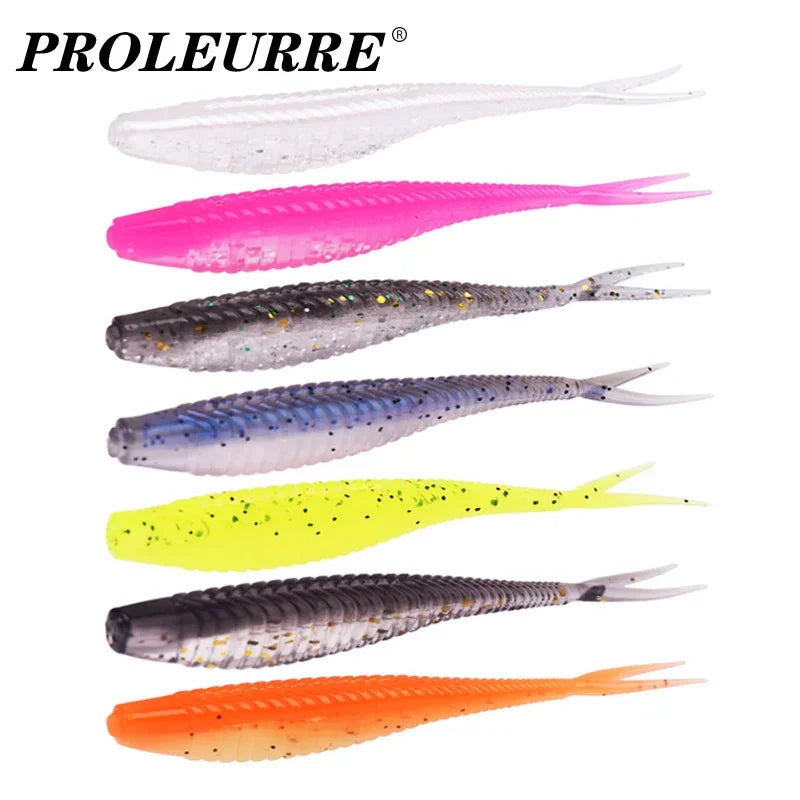 10 Pcs Forktail Worm Silicone Soft Lure 7cm 1.8g Jig Wobblers Double Colors Artificial PVC Bait for Bass Pike Fishing Tackle
