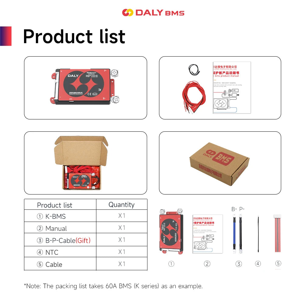 Daly Lifepo4 4S BMS Li-ion 18650 Battery 16S 48V 17S 20S 24S 60V 20A 40A 60A 100A 150A 200A 250A Scooter Balance with NTC