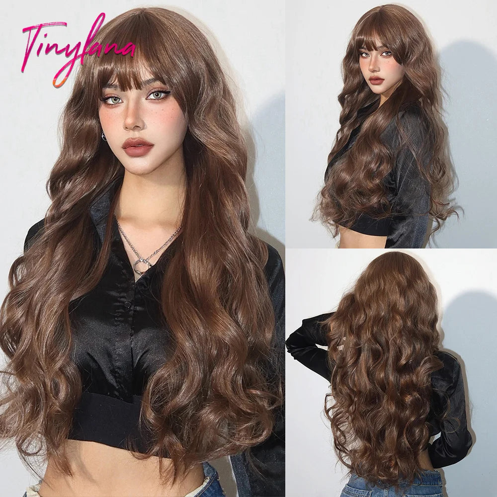 Long Wavy Synthetic Wig with Bangs - Apparel & Accessories from Linloft.