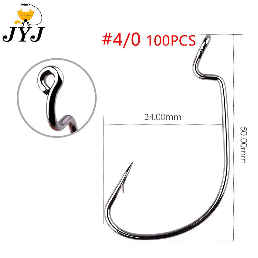 High-Carbon Offset Worm Hooks, 100-Pack - Fishing Hooks from Linloft.