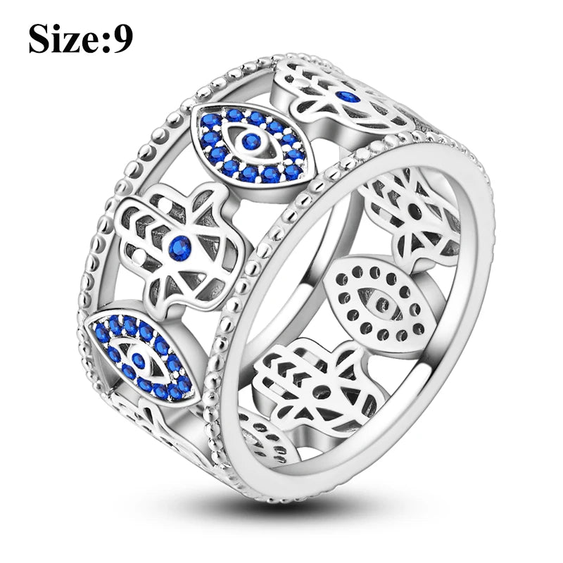MULA Wedding Band Rings for Women Man 925 Sterling Silver Evil Eye Hand Celtic Knot Four-Leaf Clover Ring Stackable Jewelry Gift - Rings & Jewelry from Linloft.