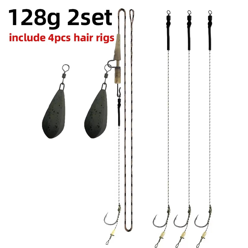 Carp Fishing Ready-to-Fish Rigs Kit,Includes Leadcore Leader with 4pcs Tied Hair Rigs & Weights (42g/56g/71g/85g/99g/113g/128g)
