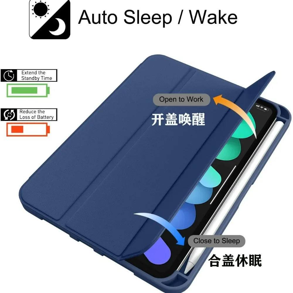 Smart Case For iPad Mini 7 2024 A17 pro 8.3"Mini 6 2021 8.4 A2567 6th Generation Pencil Holder Case iPad Mini 7th 6th Generation