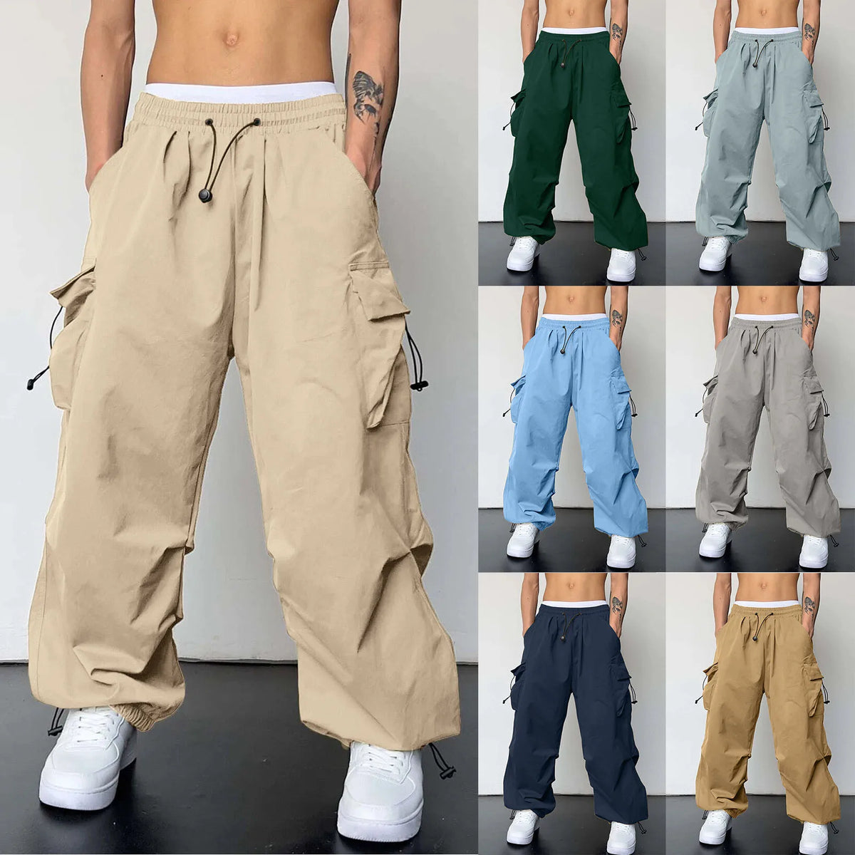 Harajuku Oversized Cargo Parachute Pants For Men Y2k Hip Hop Wide Leg Pants Joggers Streetwear Vintage Baggy Casual Sweatpants - Apparel & Accessories from Linloft.
