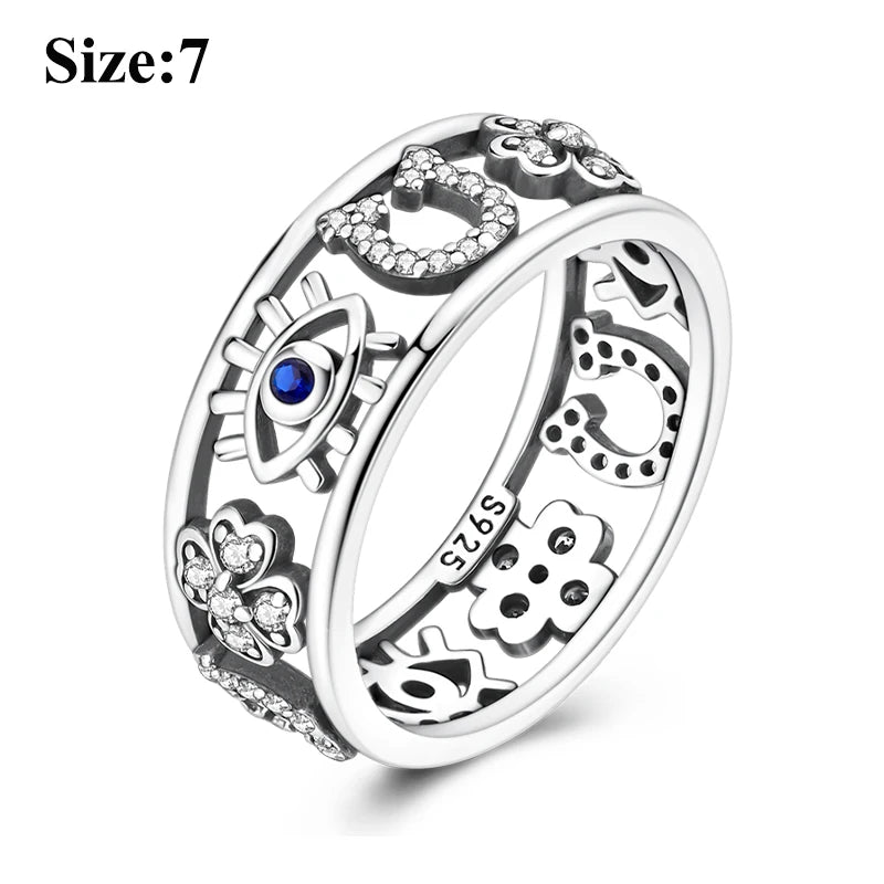 MULA Wedding Band Rings for Women Man 925 Sterling Silver Evil Eye Hand Celtic Knot Four-Leaf Clover Ring Stackable Jewelry Gift - Rings & Jewelry from Linloft.