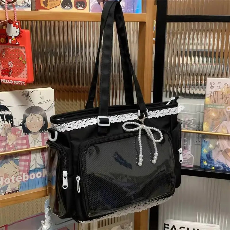New Y2K Cute Japanese Ita Shoulder Bag Lolita Girls Transparent Tote Bag Large Capacity Crossbody Casual Bag DIY Display Handbag - Bags & Cases from Linloft.