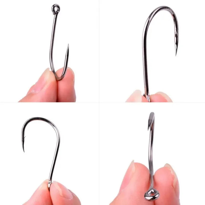 100PCS Barbed Fishing Hooks Sharp Eyelet Fish Hook  Angling Tackle Box Packed for Saltwater Freshwater Sea Lake Fishing