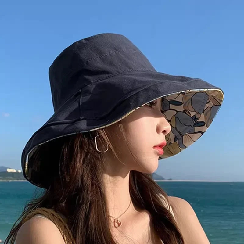 1×Women's Sun Protection Fishing Cap Full Face Bucket Cap Spring Summer Outdoor Large Brim UV Protection Hat with Windproof Rope