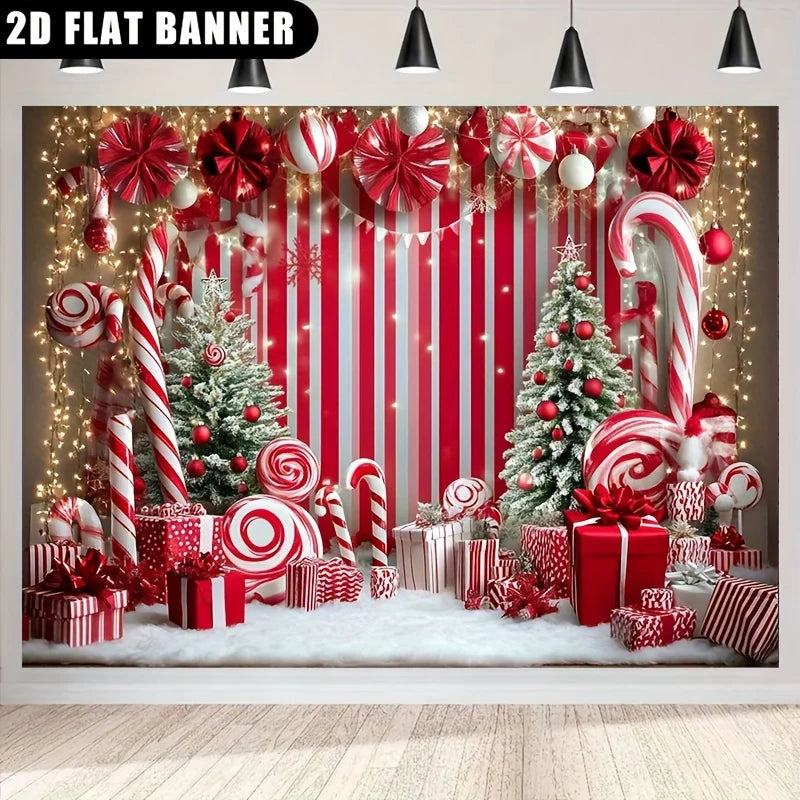 Christmas background, featuring elements of walking stick candy and gingerbread house, party decorations, Christmas decorations - Seasonal & Holiday from Linloft.