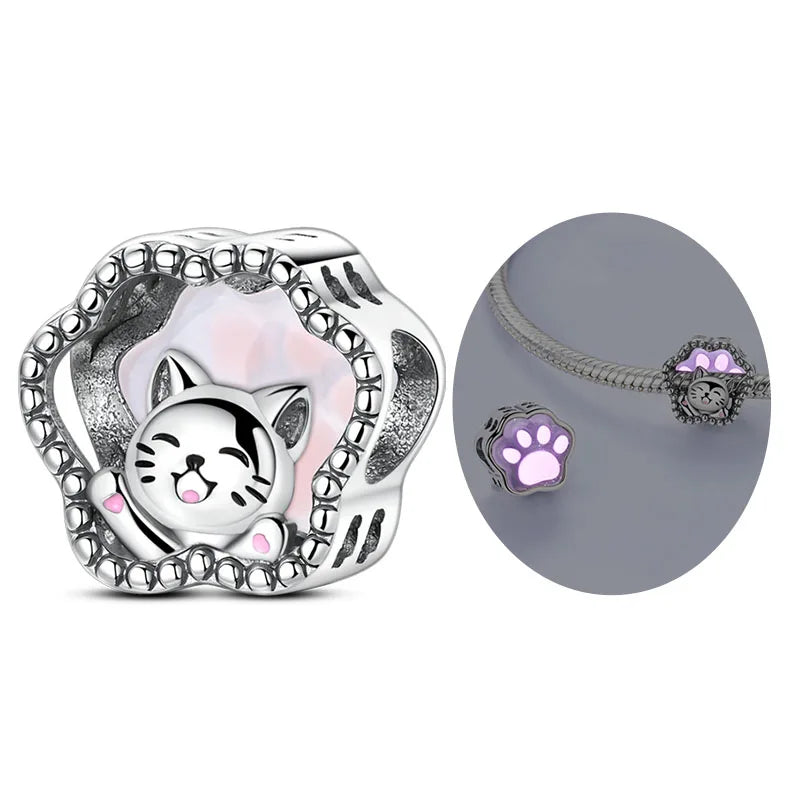 MULA Pink 925 Sterling Silver Charms Pendant Perfume Dreamcatcher Heart Love Beaded Fit Original Bracelet Women DIY Jewelry Gift - Bracelets from Linloft.