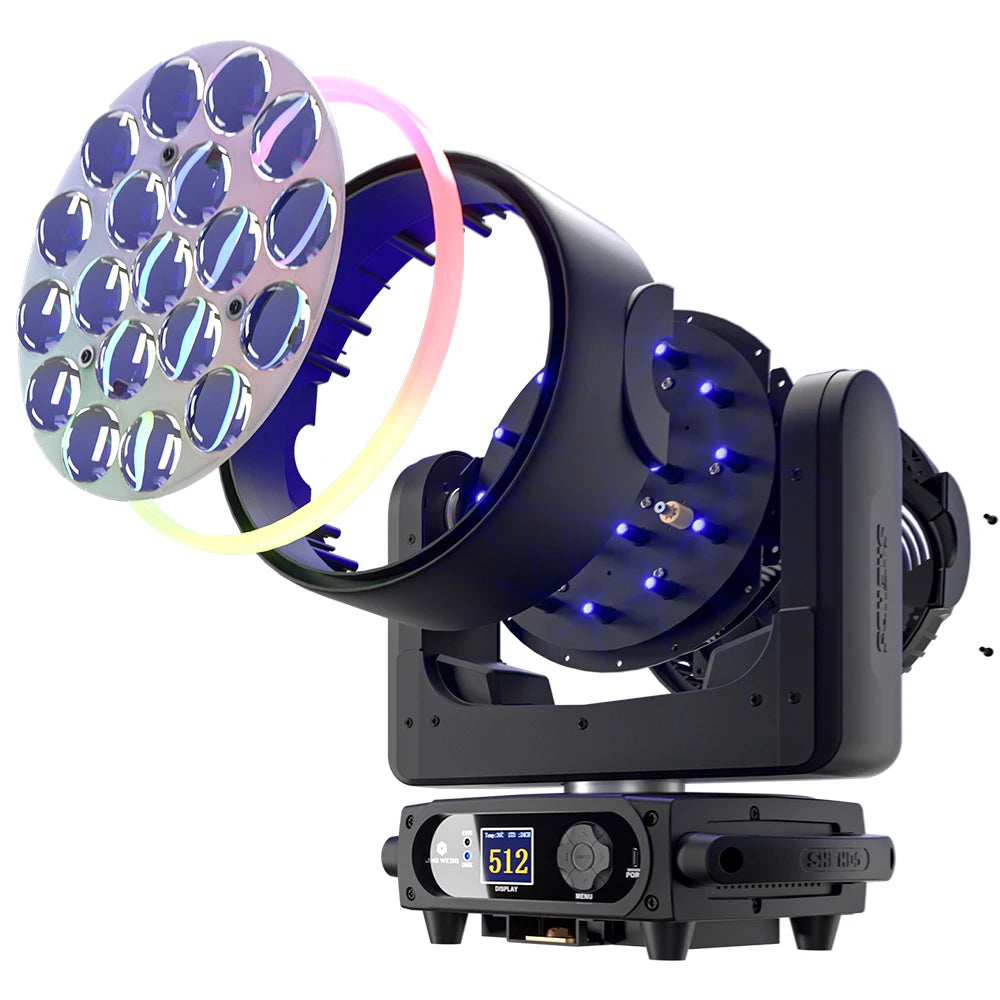 SHEHDS New 19x15w 25w RGBW 4in1 LED Wash Beam Moving Head With Ring For DJ Disco Wedding Theaters Church Christmas