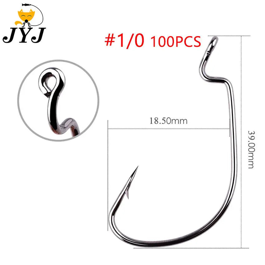 High-Carbon Offset Worm Hooks, 100-Pack - Fishing Hooks from Linloft.