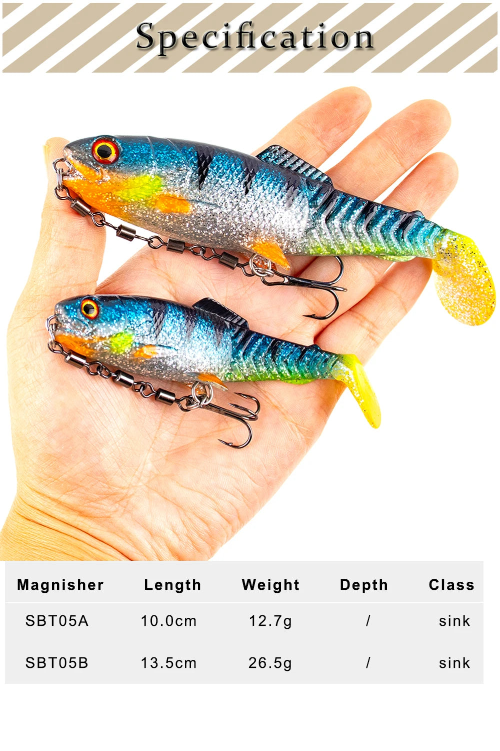 Magnisher Quality Soft Baits 10cm/13.5cm T-tail Silicone Fishing Lures with Hook Wobble Soft Lures Worm for Bass Trout Fishing