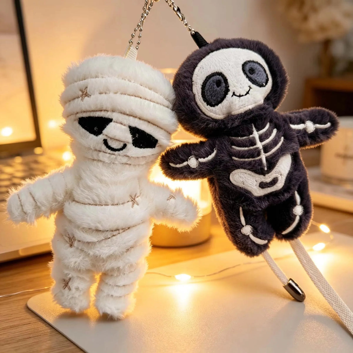 Cute Mummy Skeleton Plush Keychain Soft Stuffed Bag Pendant Halloween Keyring Gift Backpack Car Accessory - Necklaces from Linloft.
