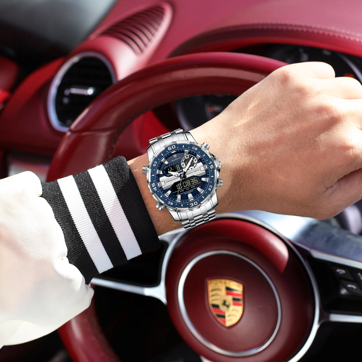 POEDAGAR Functional Electronic Man Wristwatch Week Date LED Luminous Oversized Fashion Quartz Men Watch Dual Time Digital Military Men's Watches Reloj - Apparel & Accessories from Linloft.