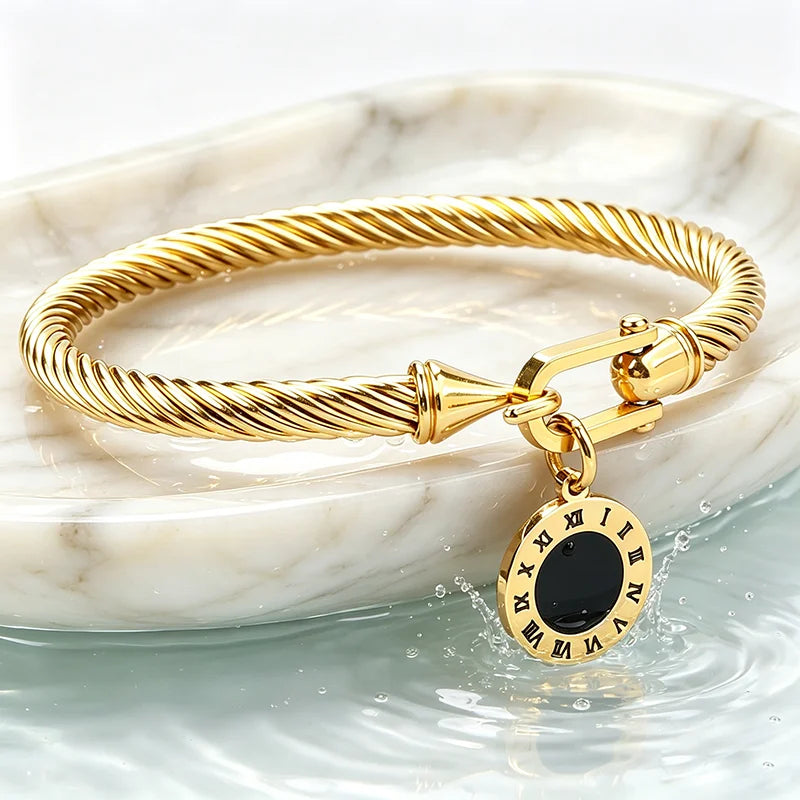 Roman Numeral Twisted Cable Bangle - Bracelets from Linloft.