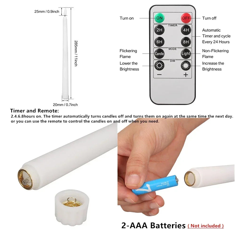 Flameless Taper Candles with Remote Control Flickering LED Candles Taper Warm White Light LED Candlesticks for Christmas Wedding - Seasonal & Holiday from Linloft.
