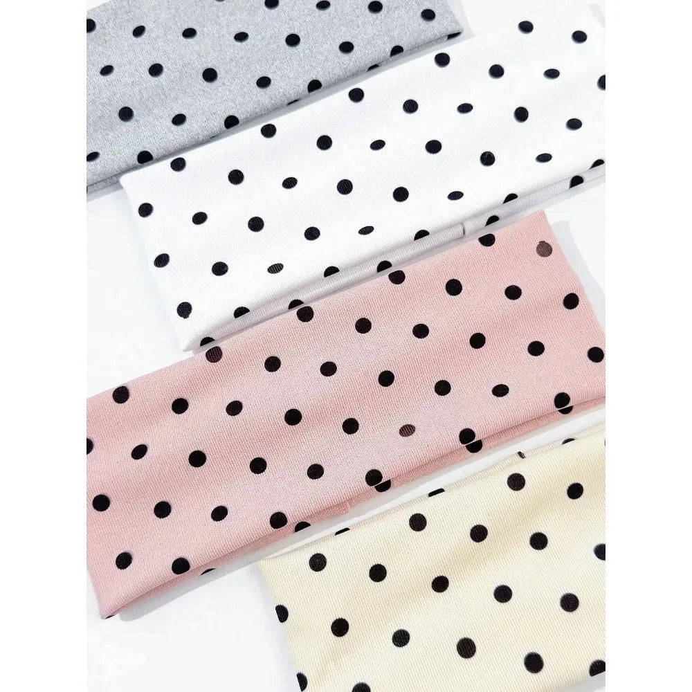 4pcs/set Ladies Polka Dot Print Wide-Edge Elastic Hair Band Face Makeup Sports Headband Stylish Hair Accessory for Women - Apparel & Accessories from Linloft.