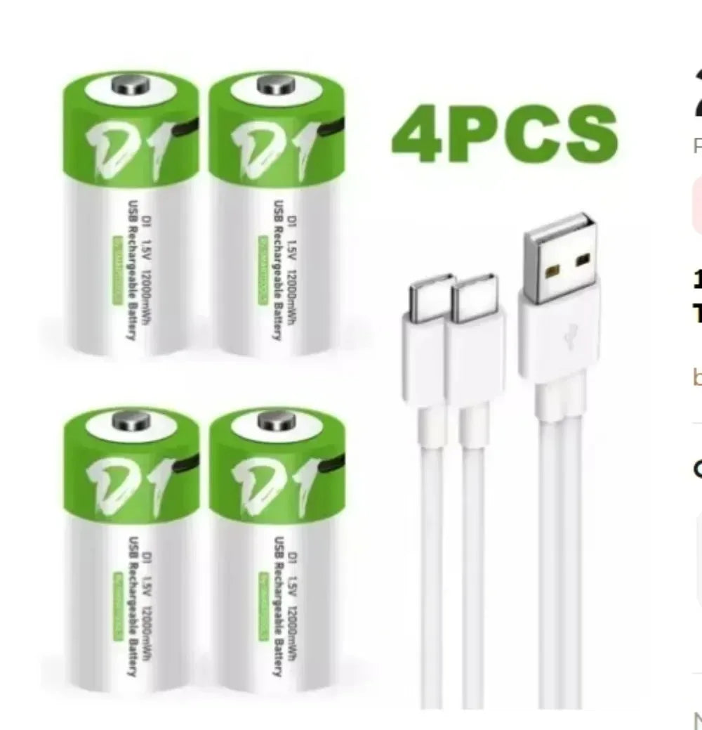 12000mWh 1.5V D Size LR20 Lithium Rechargeable Battery with Type-C Charging Cable, For Gas Stoves and Water Heaters Etc... - Electronics & Accessories from Linloft.