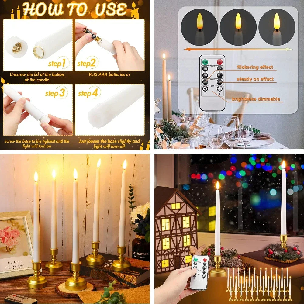 Flameless Taper Candles with Remote Control Flickering LED Candles Taper Warm White Light LED Candlesticks for Christmas Wedding - Seasonal & Holiday from Linloft.