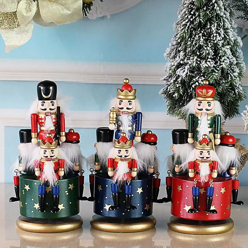 Christmas Music Box Funny Nutcracker Musical Box Hand-painted Nutcracker Figurines Decoration Colorful Rotating Christmas