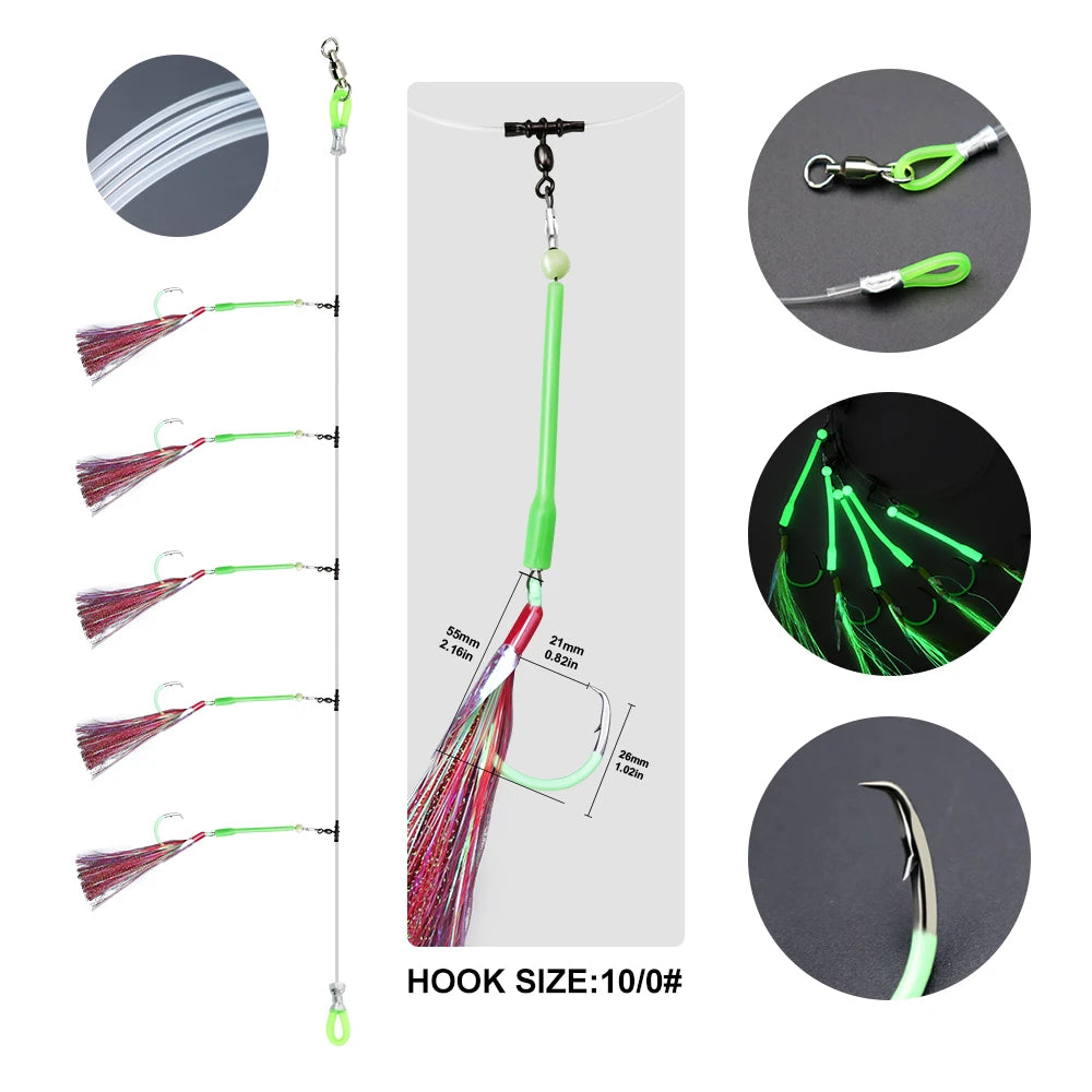 Deep Drop Rig with Luminous Circle Hooks - Fishing Hooks from Linloft.