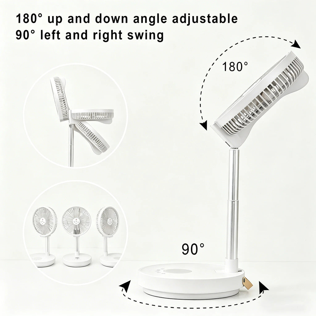 Remote control folding fan home bedroom outdoor camping fan silent LED light shaking left and right 10 inch desktop vertical fan