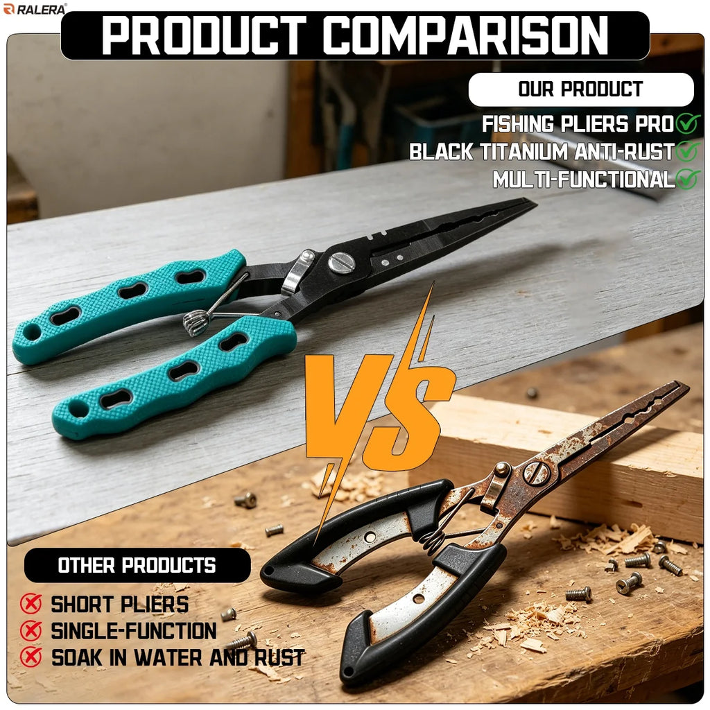 RALERA Saltwater Resistant Fishing Gear Tackle Kit: Fishing Pliers, Fillet Knife, Fish Lip Gripper,  Braid Scissors, Line Cutter