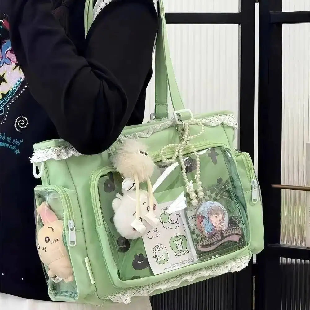 New Y2K Cute Japanese Ita Shoulder Bag Lolita Girls Transparent Tote Bag Large Capacity Crossbody Casual Bag DIY Display Handbag - Bags & Cases from Linloft.