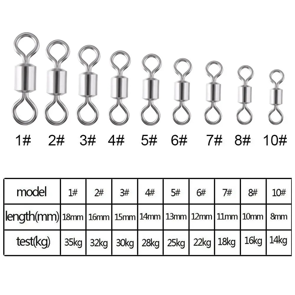 100Pcs Bearing Barrel Fishing Rolling Swivel Connector Rolling Swivels Fishing Connector Solid Ring Fishing Tackle Accessories