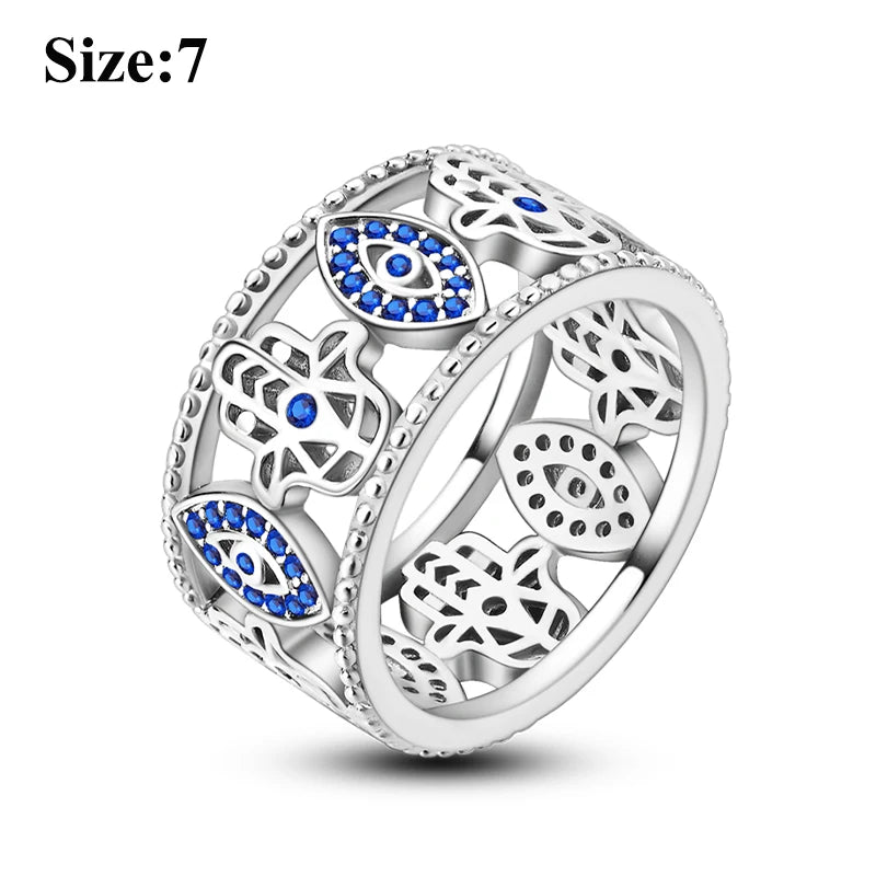 MULA Wedding Band Rings for Women Man 925 Sterling Silver Evil Eye Hand Celtic Knot Four-Leaf Clover Ring Stackable Jewelry Gift - Rings & Jewelry from Linloft.