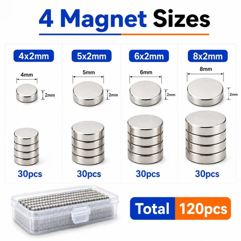 120pcs 3D Printing Magnets Set For Bambu Lab 4 Different Sizes Powerful Neodymium Magnet 3d Printing Tools Kit for DIY Parts