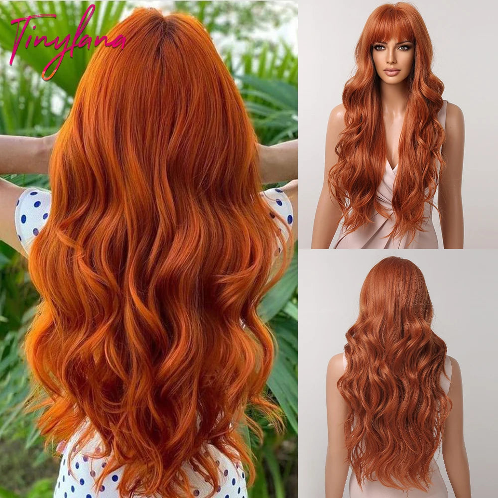 Long Wavy Synthetic Wig with Bangs - Apparel & Accessories from Linloft.