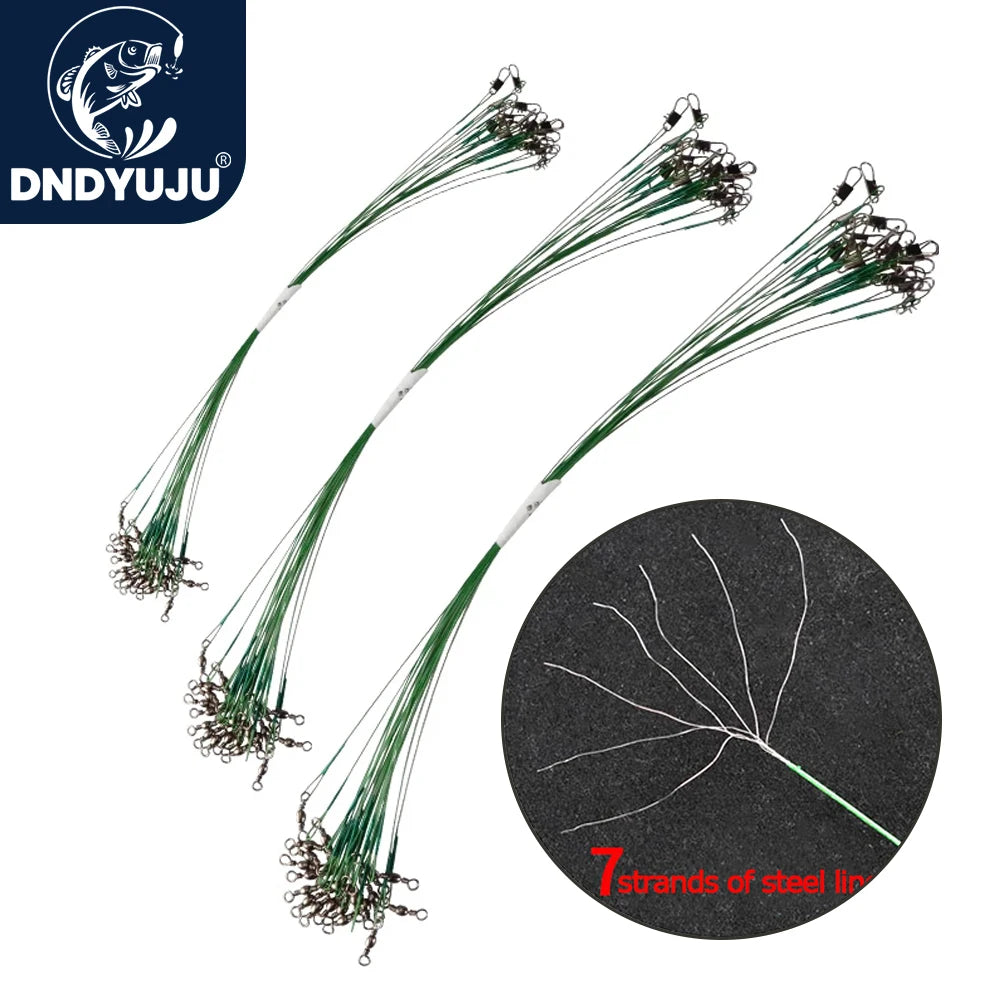 DNDYUJU 20Pcs Steel Wire Leader With Swivel Anti-bite Fishing Line10/20/25/30cm Fishing Accessory Core Leash Fishing Leader Wire