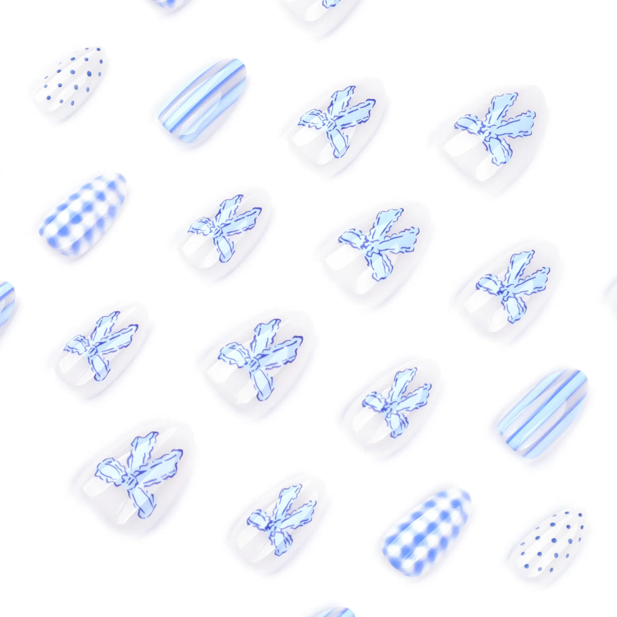 Light Blue Bow Short Almond Press-On Nails - Beauty & Personal Care from Linloft.