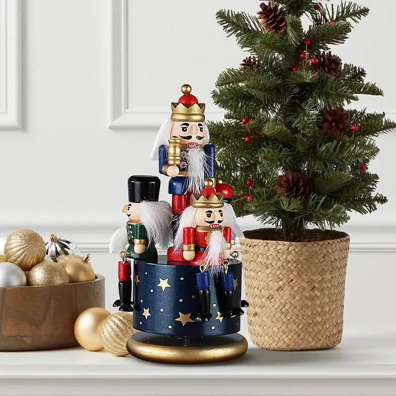 Christmas Music Box Funny Nutcracker Musical Box Hand-painted Nutcracker Figurines Decoration Colorful Rotating Christmas