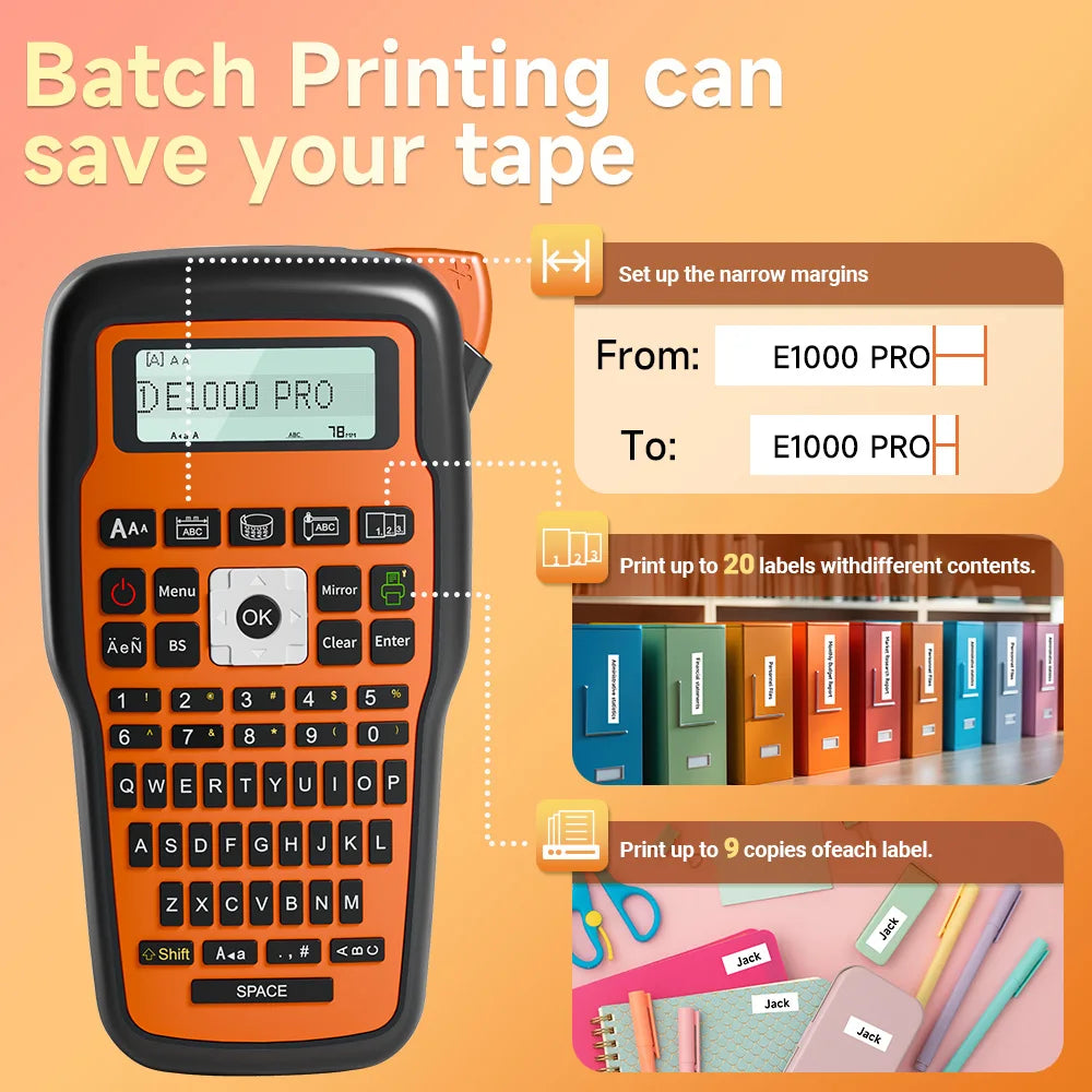 Industrial Labeling E1000 PRO Label Maker Printer Keyboard Symbol Compatible for Brother TZ231 Label Maker Tape Heat Shrink Tube