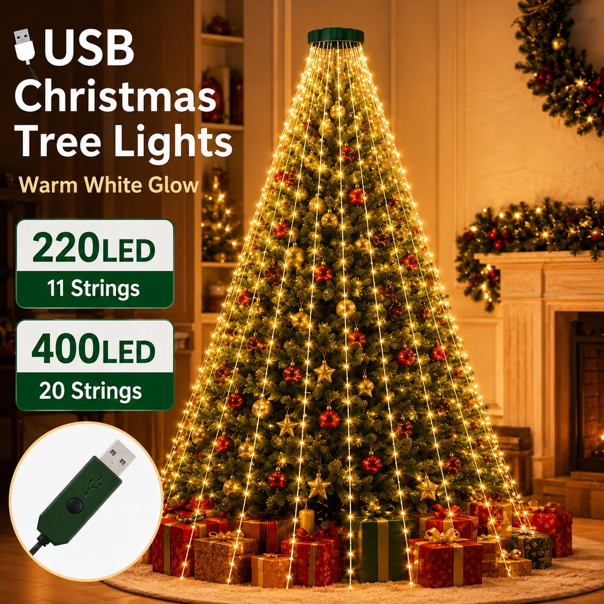 USB Christmas Tree Ring String Lights - String & Fairy Lights from Linloft.