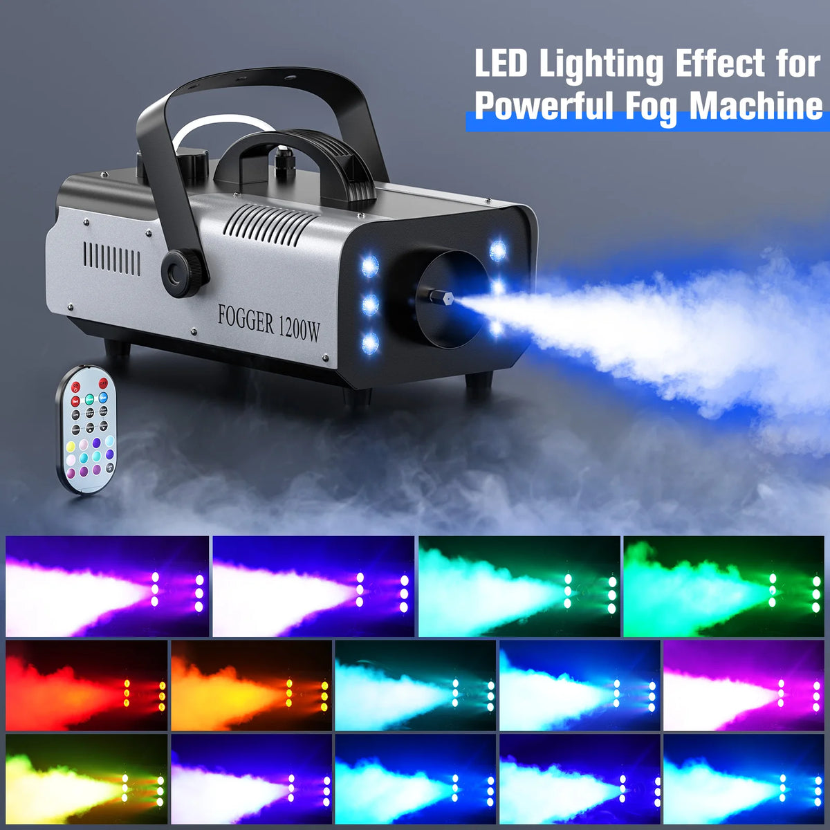 U'King 1200W Fog Machine 6LEDs Remote Fogger Ejector Disco Colorful Smoke Machine DJ Christmas Party Effects Stage Light - Party & Stage Lighting from Linloft.