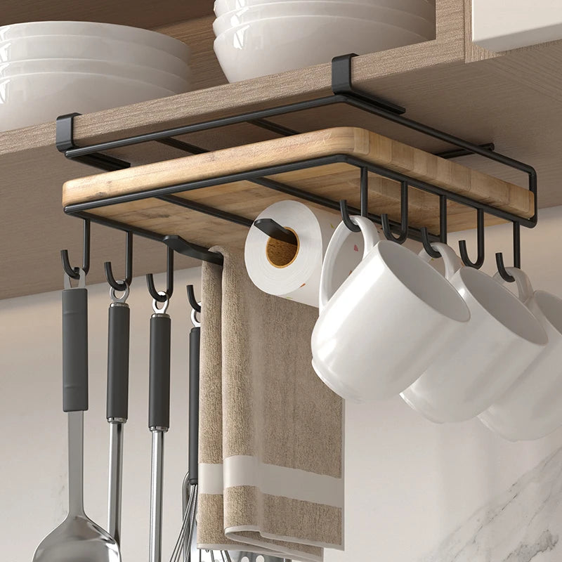 Kitchen Hanging Organizer Rack with Hooks Under Cupboard Multipurpose Wall-mounted Kitchen Organizers Storage Rack